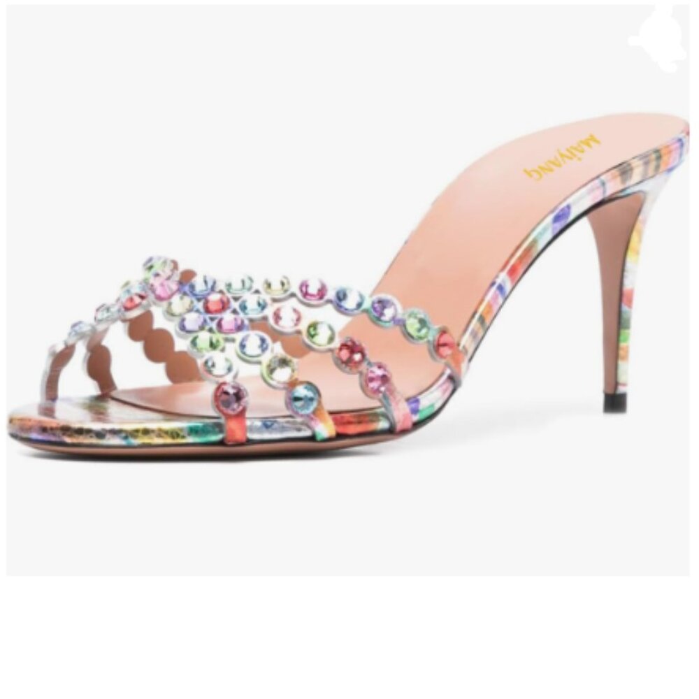 Maiyang Multicolor Open Toe Studded Rhinestone Graceful Mules Slip on Sandals